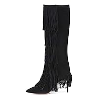 Women's Pointy Closed Toe Tassel Fashion Sexy Stiletto Knee-high Boots