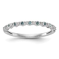 14k White Gold 1/10 Carat Blue and White Diamond Band Size 7.00 Jewelry Gifts for Women
