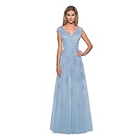 Tulle Mother of The Bride Dress Cap Sleeve Laces Appliques Formal Dresses A Line Evening Gowns with Pocket