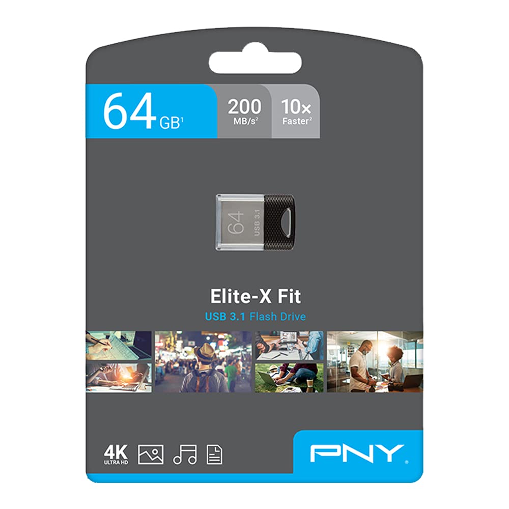 PNY 64GB Elite-X Fit USB 3.1 Flash Drive - 200MB/s, Color-Black