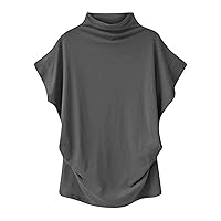 Half Turtleneck Doll Sleeve T-Shirt Women, Ladies Summer Solid Tops Mock Neck Dolman Short Sleeve Turtleneck Tops
