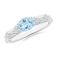 Sterling Silver 925 Aquamarine Oval 7x5mm Promise Ring With Rhodium Plated | Beautiful Promise Design Ring For Woman's And Girls
