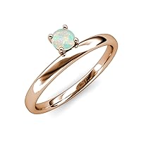 Round Opal 0.35 ct Women Solitaire Asymmetrical Stackable Ring 10K Gold