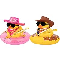 wonuu Car Rubber Duck, West Cowboy Duck Car Dashboard Decoration Accessories with Sun Hat Swim Ring Necklace Sunglasses for Car Dashboard Decorations Diamond&Brown Hat
