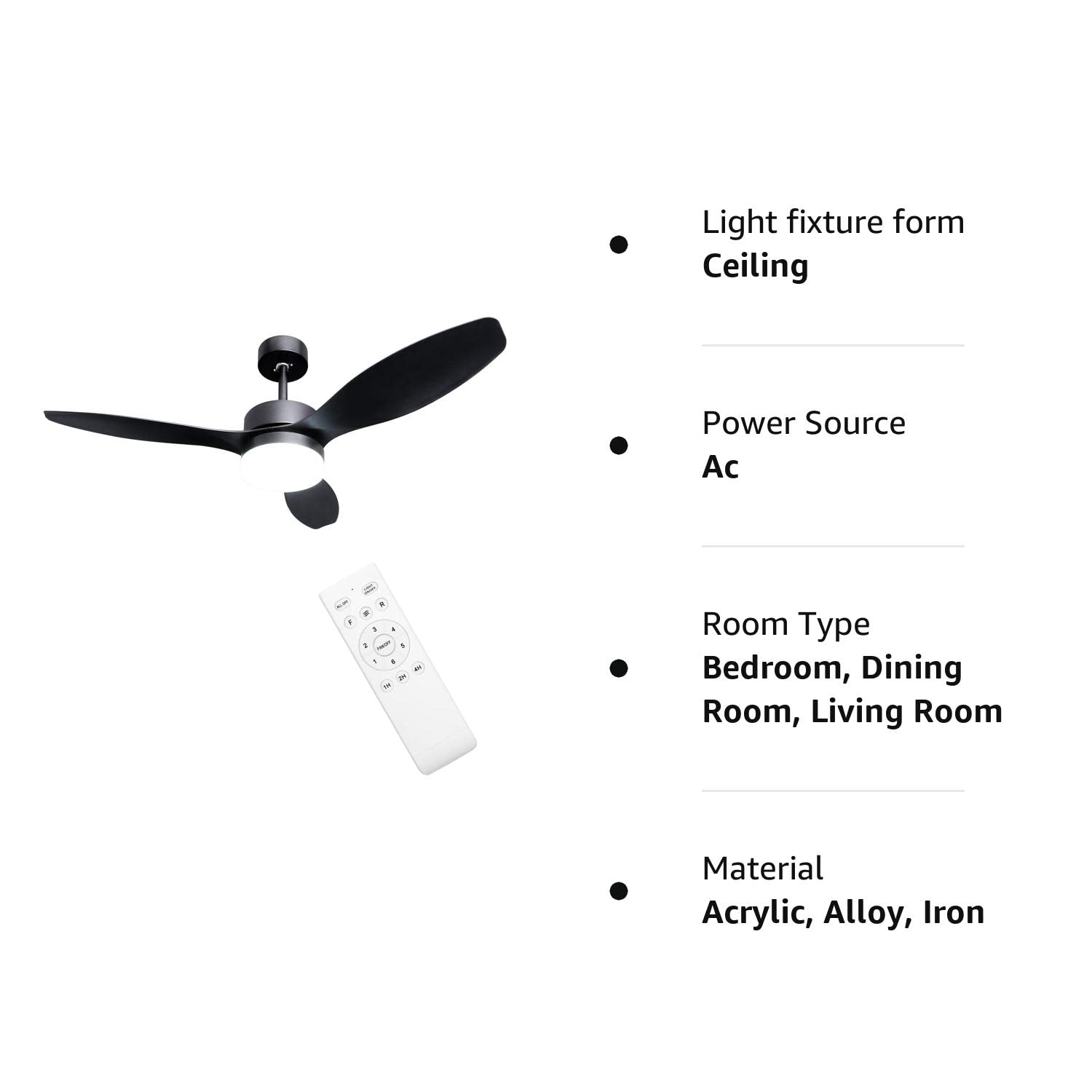 Ohniyou 52'' Ceiling Fan with Lights Remote Control,Outdoor Ceiling Fans for Patio with Light,Black Ceiling Fan Light for Bedroom Kitchen Nursery Conference