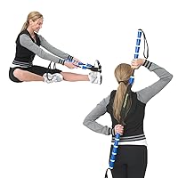 Physical Therapy Full Body Stretching Strap with Patented Easy Grip Handles for Sore and Tight Muscles, Includes Coaching Guide (Blue/White)