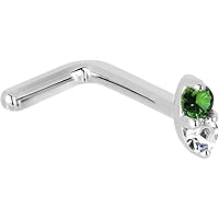Body Candy Solid 14k White Gold 1.5mm Genuine Emerald Diamond Marquise L Shaped Nose Stud Ring 18 Gauge 1/4