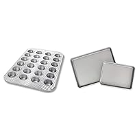 USA Pan Bakeware Mini Cupcake and Muffin Pan, Nonstick Quick Release Coating, 24-Well, Aluminized Steel & Nonstick Half Sheet Pan and Quarter Sheet Pan, Set of 2, Aluminized Steel