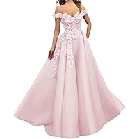 Women Off The Shoulder Quinceanera Dress Tulle A-line Long Evening Dress 3D Flowers Prom Dress Sweet 16 Dress