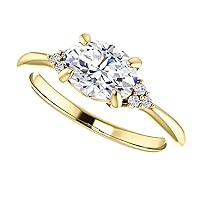 10K Solid Yellow Gold Handmade Engagement Ring 2 CT Oval Cut Moissanite Diamond Solitaire Wedding/Bridal Rings Set for Women/Her Propose Ring