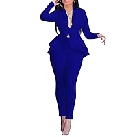 Salimdy Sexy 2 Piece Outfits for Women Long Sleeve Solid Blazer with Pants Casual Elegant Business Suit Sets
