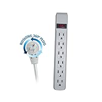ACL 15 Feet Power Cable with 6 Outlet Surge Protector, Flat Rotating Plug, Horizontal Outlets, Gray, 1 Pack