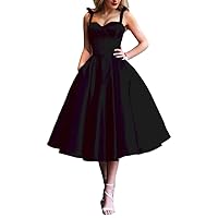 Women's Satin Short Homecoming Dresses Bow Shoulder Straps Prom Party Cocktail Dresses