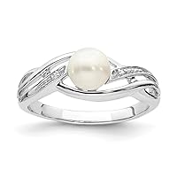 925 Sterling Silver Polished Rhodium Plated Diamond and Freshwater Cultured Pearl Ring Jewelry Gifts for Women - Ring Size Options: 6 7 8 9