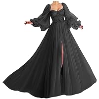 Puffy Sleeve Prom Dresses Long Sweetheart Tulle Split Backless Ball Gowns for Women Formal 2023
