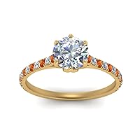 Choose Your Gemstone 6 Claw Prong Flower Basket Diamond CZ Ring Yellow Gold Plated Round Shape Side Stone Engagement Rings Lightweight Office Wear Everyday Gift Jewelry US Size 4 to 12