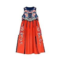 Cotton Fleece Thick Warm Long Maxi Dress Women Sleeveless Dresses Flower Chinese Style Embroidery