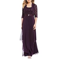 R&M Richards Womens Sequin Lace Long Jacket Dress - Mother of The Bride Dress (8, Eggplant)