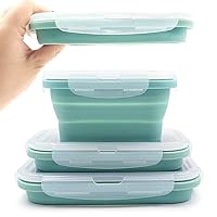 Collapsible Silicone Lunch Bento Box, Portable Food Storage Container Outdoor Picnic Box Space Saving, Microwave, Dishwasher and Freezer Safe, 3 Pcs Set (Blue)