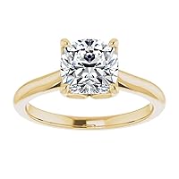 18K Solid Yellow Gold Handmade Engagement Ring 1.00 CT Cushion Cut Moissanite Diamond Solitaire Wedding/Bridal Ring for Women/Her Awesome Ring