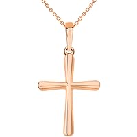 14k Rose Gold Slender Small Cross Charm Pendant Necklace