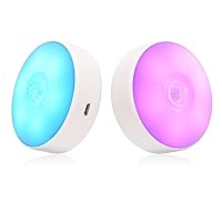 Motion Sensor LED Night Light, Kids Night Light, USB Rechargeable, 8 Lighting Colors, 3 Working Modes, for Bedroom, Hallway, Cabinet, Closet, Stairs, etc, Magnetic Stick Anywhere (2 Pack)