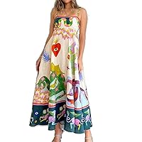 Holiday Casual Printing Women Split Dress Summer Suspenders Long Dresses Vacation Sexy Neck Sling Beach -