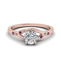 Choose Your Gemstone Nature Inspired Diamond CZ Engagement Ring Rose Gold Plated Round Shape Petite Engagement Rings Minimal Modern Design Birthday Gift Wedding Gift US Size 4 to 12