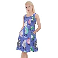 CowCow Womens Knee Length Skater Dress with Pockets Retro Bicycle Pattern Skater Dress, XS-5XL