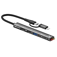 USB C Hub with Lightning Port, 5-in-1 Multi Adapter USB HUB with 2 x USB Type C Port/1 x USB 3.0 Port and SD/TF Card Reader Slot,Compatible with iPhone/iPad Pro,Laptop,USB Flash Drive/Keyboard/Mouse