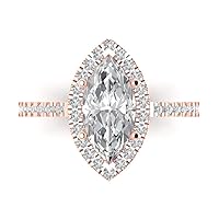 2.38 Ct Brilliant Marquise Cut Clear Simulated Diamond 14K Rose Gold Halo Solitaire with Accents Statement Ring