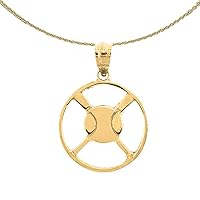 14K Yellow Gold Baseball With Bats Pendant with 18