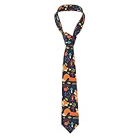 Cute Animal Fox Flower Print Men'S Neckties Tie,Funny Novelty Neck Ties Cravat For Groom,Father, And Groomsman