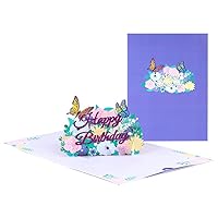 Pop Up Cards Flowers Rhopalocera Paper Greeting Cards 3D Pop Up Birthday Cards with Note Card and Envelope for Girl and Women 6.3x6.3Inch(16x16cm)