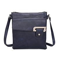 Fontanella Fashion Womens Lightweight PU Leather Messenger Sling Handbag Shoulder Bag with Adjustable Long Crossbody Strap -NAVY