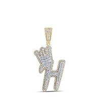 The Diamond Deal 10kt Yellow Gold Mens Round Diamond H Crown Letter Charm Pendant 1-1/5 Cttw
