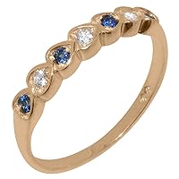 Solid 14k Rose Gold Natural Diamond & Sapphire Womens Eternity Ring - Sizes 4 to 12 Available