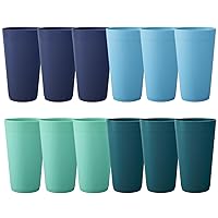 US Acrylic Newport 20 ounce Unbreakable Plastic Stackable Water Tumblers in 4 Coastal Colors | Set of 12 Drinking Cups | Reusable, BPA-free, Made in the USA, Top-rack Dishwasher and Microwave Safe