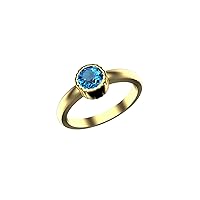 0.90 Ctw Natural Round Blue Topaz Ring In 14k Solid Gold For Girls And Women 5.5 MM Topaz