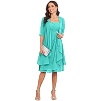 TORYEMY Mother of The Bride Dresses with Jacket 2 Pieces Half Sleeve Knee Length Chiffon Mother Groom Dress
