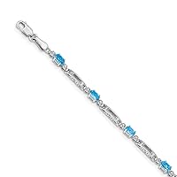 3.5mm 14k White Gold Diamond Blue Topaz Bracelet Jewelry for Women