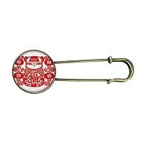 Red Girl Paper Cut Flower Lantern Retro Metal Brooch Pin Clip Jewelry