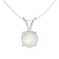 Natural Moonstone Round Solitaire Pendant Necklace for Women in Sterling Silver / 14K Solid Gold/Platinum