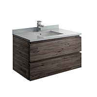 Fresca Formosa 36 Inch Wall Hung Modern Bathroom Vanity - Quartz Countertop & Ceramic Sink Included - Faucet Not Included