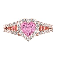 1.72ct Heart Cut Solitaire with Accent Halo split shank Pink Simulated Diamond designer Modern Statement Ring 14k Rose Gold