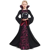 Halloween Girls' Black Purple Magician Robe Medieval Wide Swing One Piece Long Sleeve Skirt