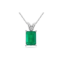 Natural Emerald Cut Emerald Scroll Solitaire Pendant in Platinum From 5x3MM - 8x6MM