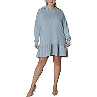 Womens Light Blue Fleece Long Sleeve Short Shift Dress Plus 2X