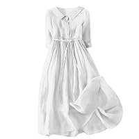 Womens Spring Summer Dresses Trendy Casual Midi Dress Boho Floral Lapel Neck Button Dress Casual A-Line Lace-Up Long Dress