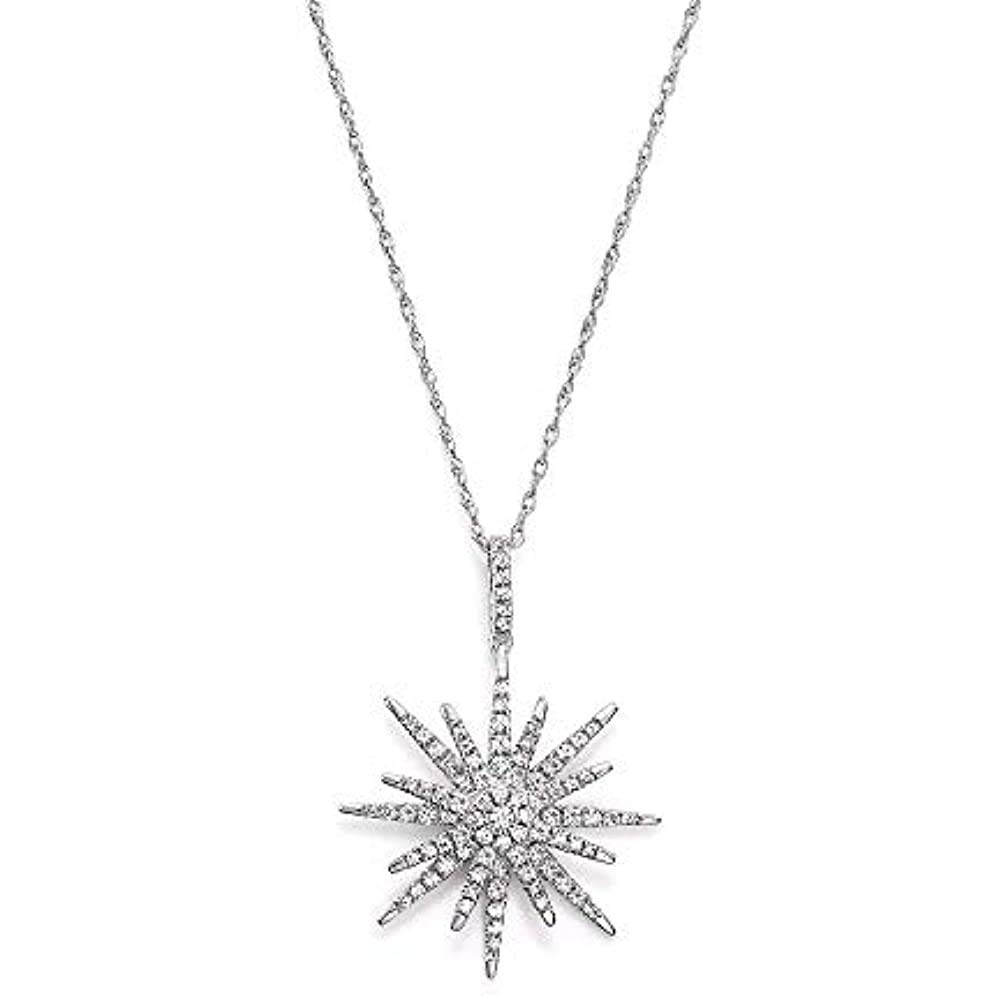 Round Cut D/VVS1 Diamond North Star Burst Shinning Star Pendant Necklace For Women's Girl's Gift 14K White Gold Plated 925 Sterling Silver